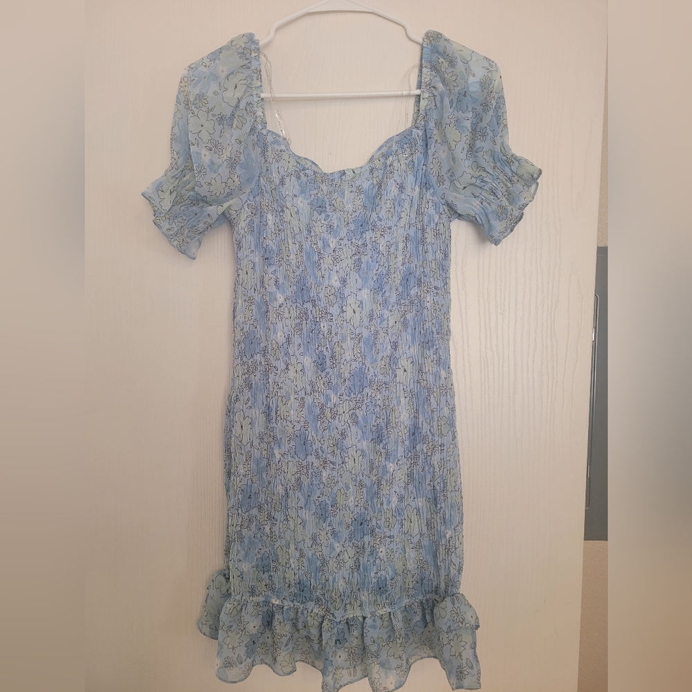 Blue Flower Bodycon Mini Dress